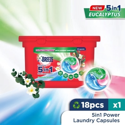 BREEZE Fresh Eucalyptus 3 In 1 Power Laundry Capsules 18s