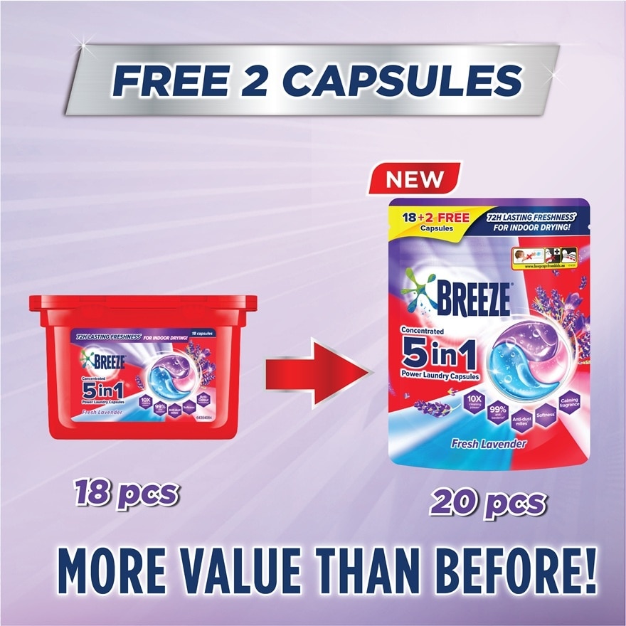 Fresh Lavender 5 In 1 Power Laundry Capsules 18+2s 210g