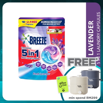 BREEZE Fresh Lavender 5 In 1 Power Laundry Capsules 18+2s 210g
