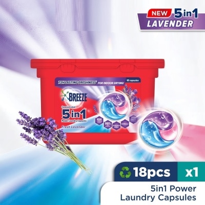 BREEZE Fresh Lavender 3 In 1 Power Laundry Capsules 18s