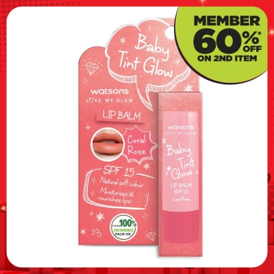 WATSONS Baby Tint Glow Lip Balm SPF15 Coral Rose 3.9g