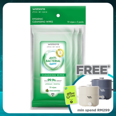WATSONS Antibacterial Cleansing Wipes 10S X 3