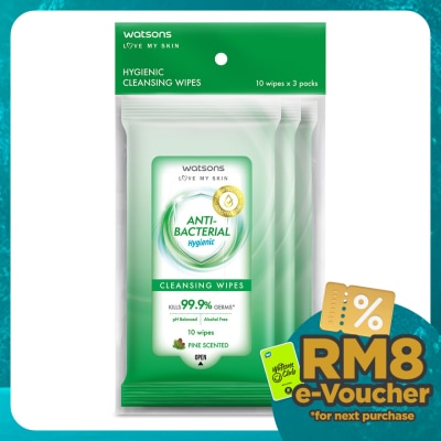 WATSONS Antibacterial Cleansing Wipes 10S X 3