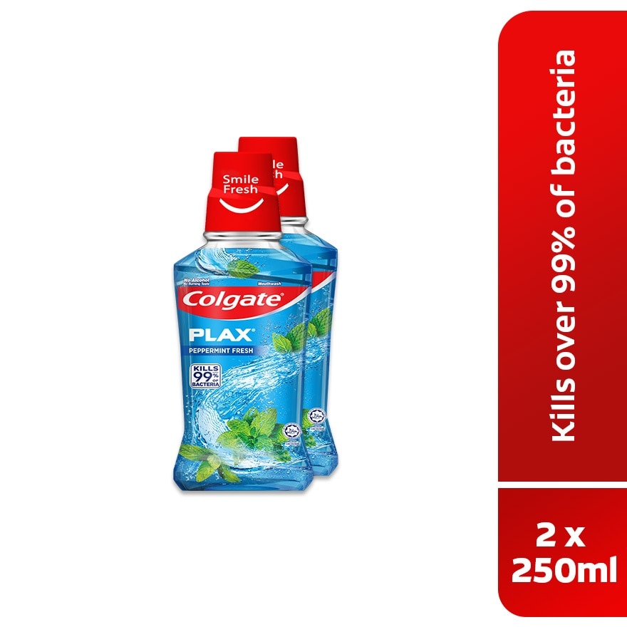 Colgate Plax Peppermint Mouthwash Valuepack Eliminate 99.9% Bacteria 250mlx2