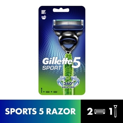 GILLETTE Sports 5 Aquagrip Razor + 2 Razor Blade Refills