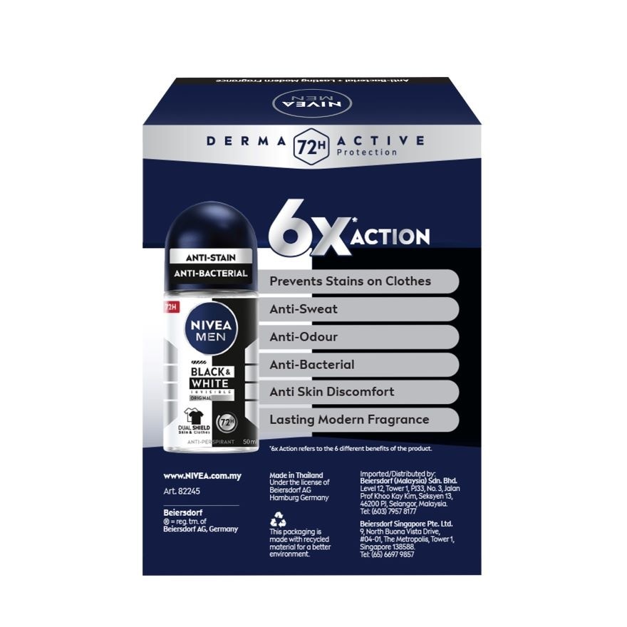 Deodorant Black & White Roll On Twin Pack 2x50ml