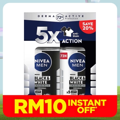 NIVEA FOR MEN Deodorant Black & White Roll On Twin Pack 2x50ml