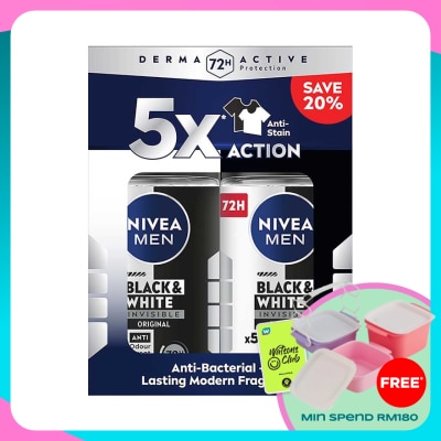 NIVEA FOR MEN Deodorant Black & White Roll On Twin Pack 2x50ml
