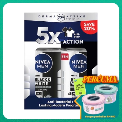 NIVEA FOR MEN Deodorant Black & White Roll On Twin Pack 2x50ml