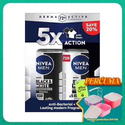 NIVEA FOR MEN - Deodorant Black & White Roll On Twin Pack 2x50ml