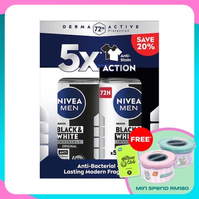 NIVEA FOR MEN Deodorant Black & White Roll On Twin Pack 2x50ml