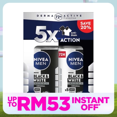 NIVEA FOR MEN Deodorant Black & White Roll On Twin Pack 2x50ml