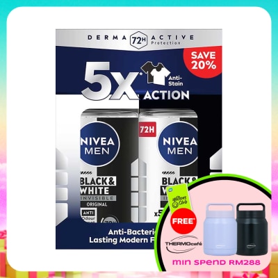 NIVEA FOR MEN - Deodorant Black & White Roll On Twin Pack 2x50ml