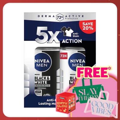 NIVEA FOR MEN Deodorant Black & White Roll On Twin Pack 2x50ml