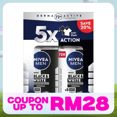 NIVEA FOR MEN Deodorant Black & White Roll On Twin Pack 2x50ml