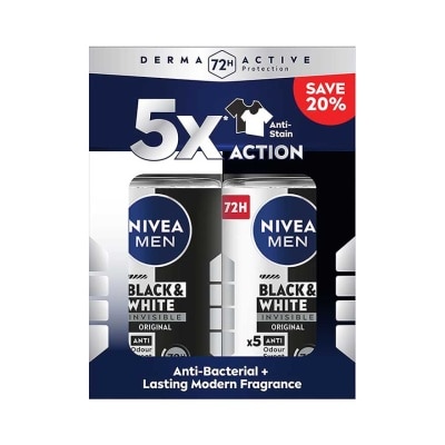 NIVEA FOR MEN Deodorant Black & White Roll On Twin Pack 2x50ml