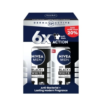 NIVEA FOR MEN - Deodorant Black & White Roll On Twin Pack 2x50ml