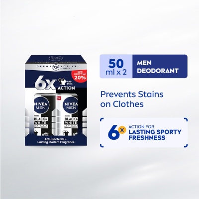 NIVEA FOR MEN Deodorant Black & White Roll On Twin Pack 2x50ml image