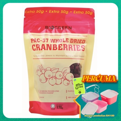 BIOGREEN - PAC37 Whole Dried Cranberries 170g