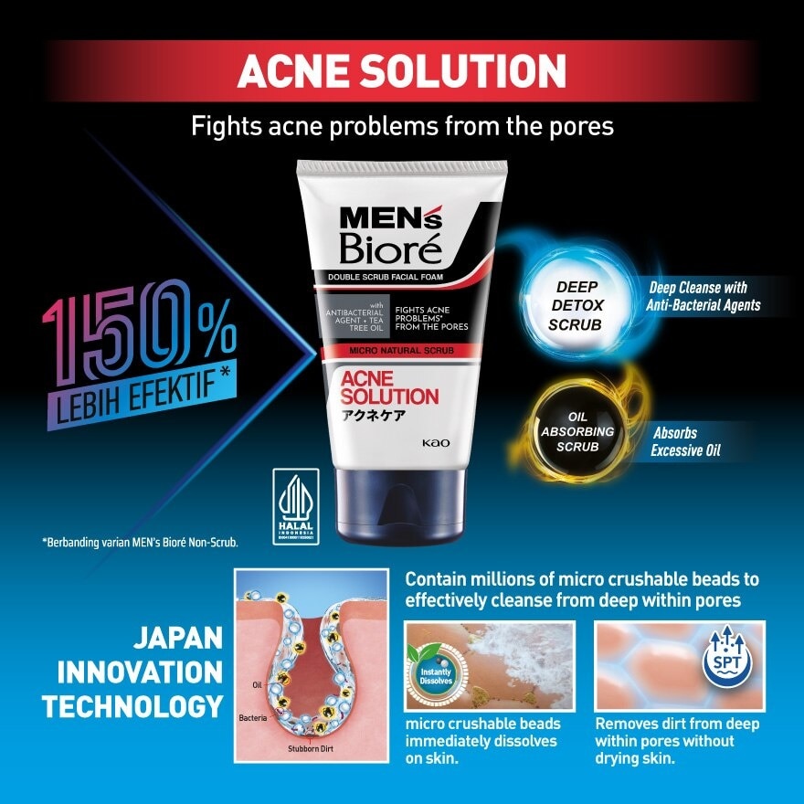 Men'S  Double Scrub Acne Solution 100g Face Wash