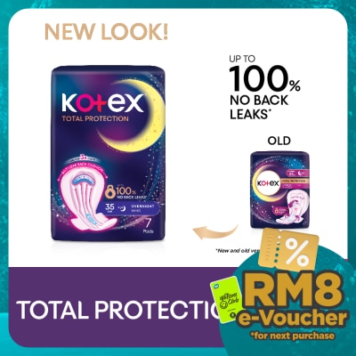KOTEX Total Protection Overnight Wing Pad 35cm (7s) - Sanitary Pad that prevents up to 100% No Back Leaks