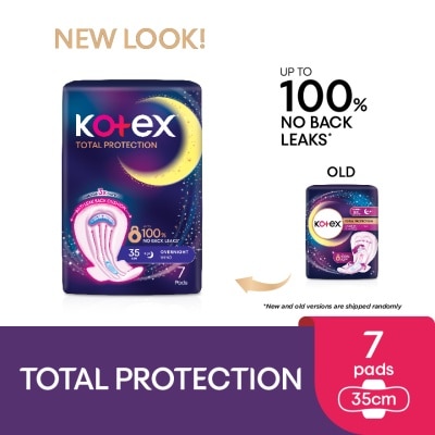 KOTEX Total Protection Overnight Wing Pad 35cm (7s) - Sanitary Pad that prevents up to 100% No Back Leaks