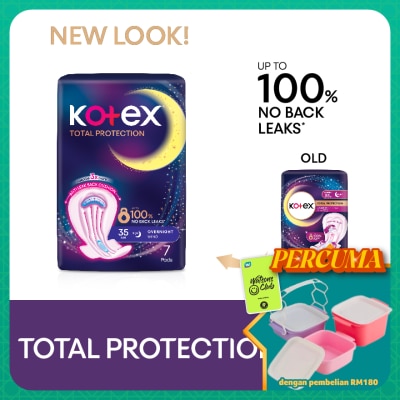 KOTEX - Total Protection Overnight Wing Pad 35cm (7s) - Sanitary Pad that prevents up to 100% No Back Leaks