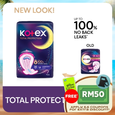 KOTEX - Total Protection Overnight Wing Pad 35cm (7s) - Sanitary Pad that prevents up to 100% No Back Leaks
