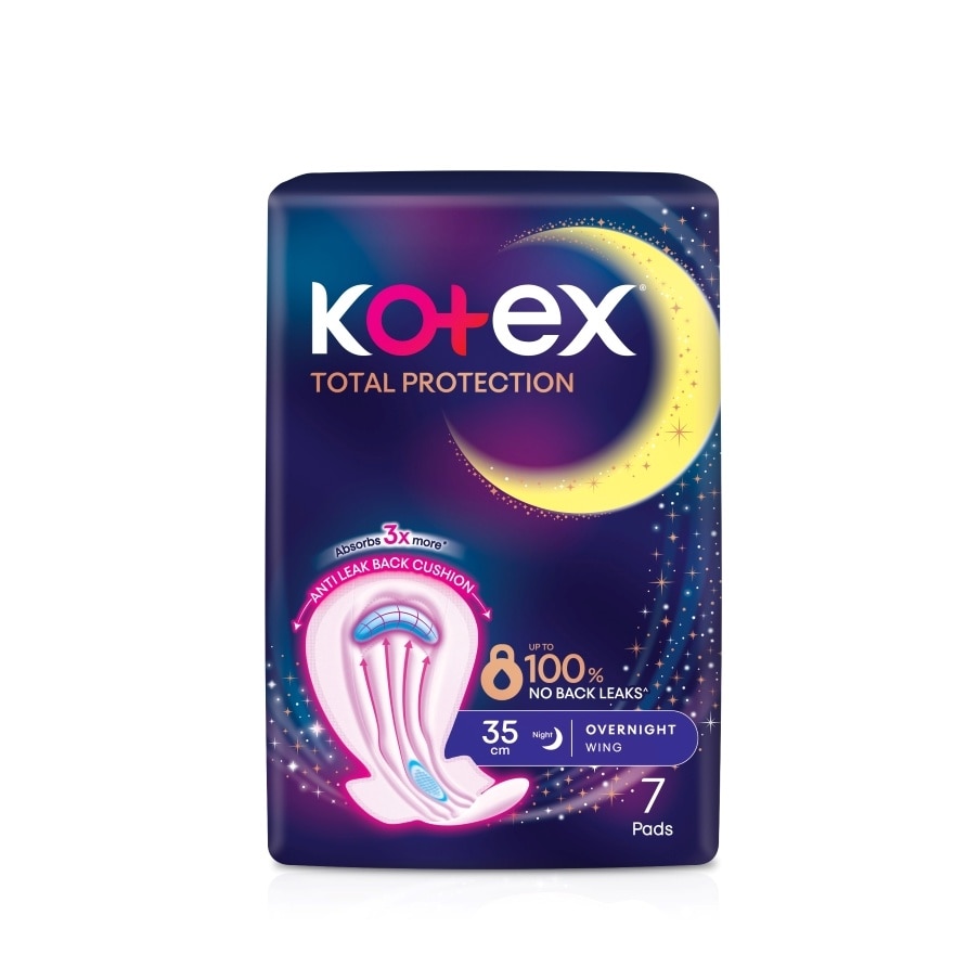 Total Protection Overnight Wing Pad 35cm (7s) - Sanitary Pad that prevents up to 100% No Back Leaks