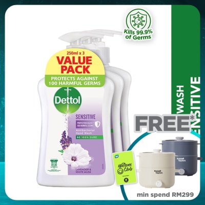 DETTOL Hand Wash Sensitive Lavender & White Musk Value Pack 250g x3