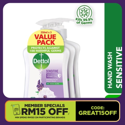 DETTOL Hand Wash Sensitive Lavender & White Musk Value Pack 250g x3
