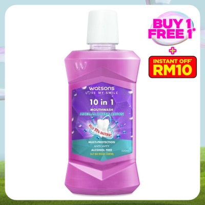 WATSONS 10 in 1 Mouth Wash 500ml (Alchohol Free)