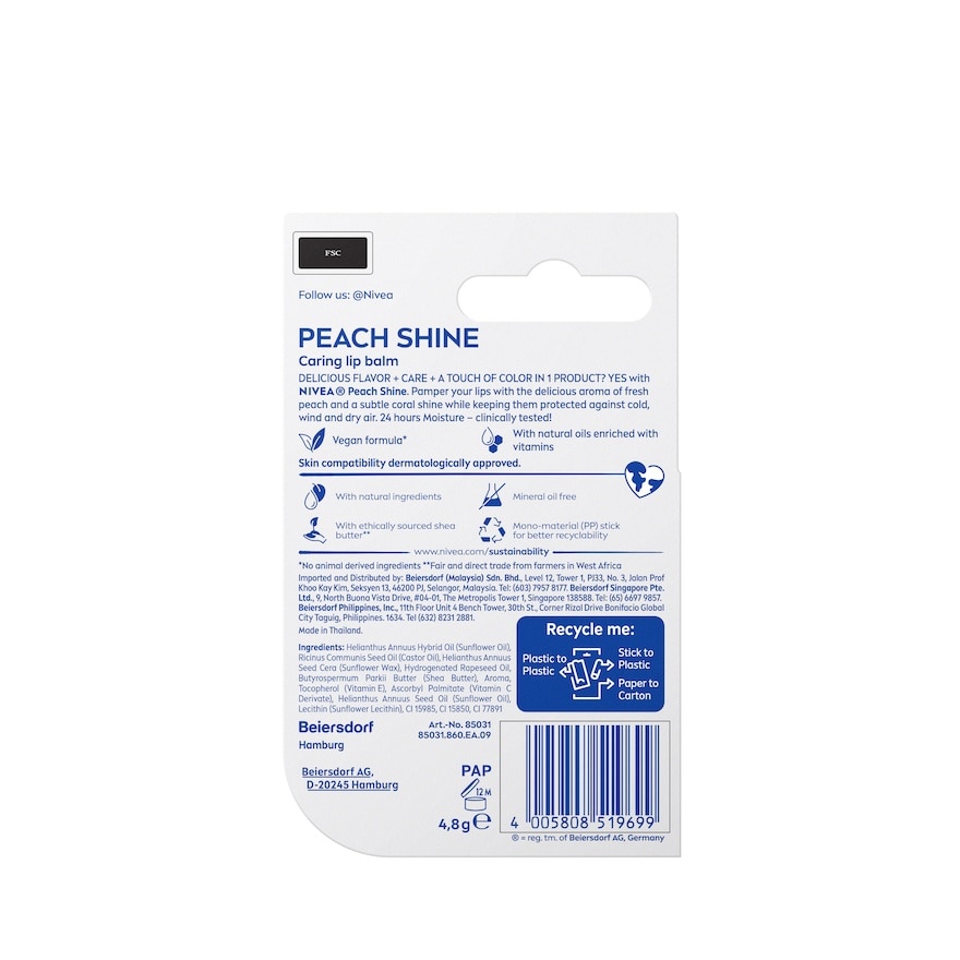 Lip Peach Shine Caring Lip Balm 4.8g