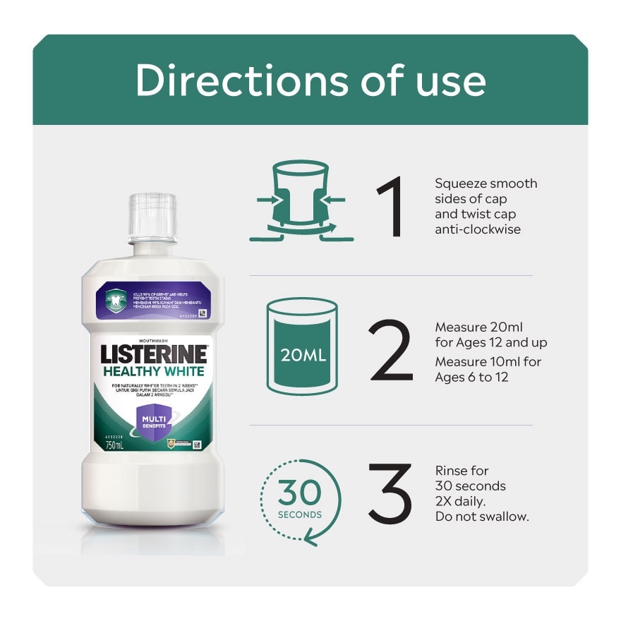 Mouthwash Healthy White 750ml Twin Pack