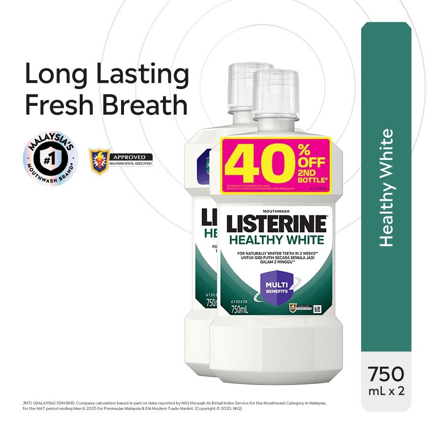 Mouthwash Healthy White 750ml Twin Pack