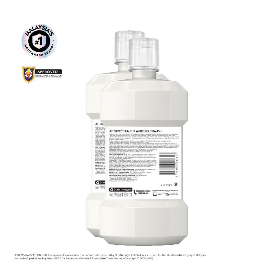 Mouthwash Healthy White 750ml Twin Pack