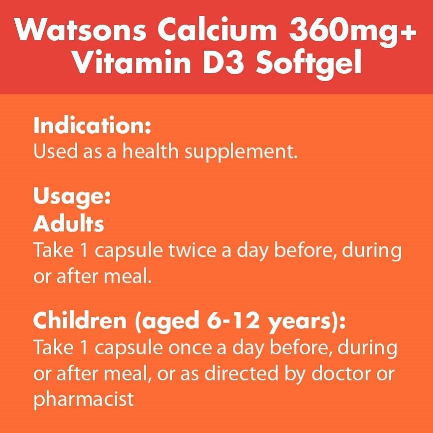 Calcium 360 mg + Vitamin D3 200iu 60's