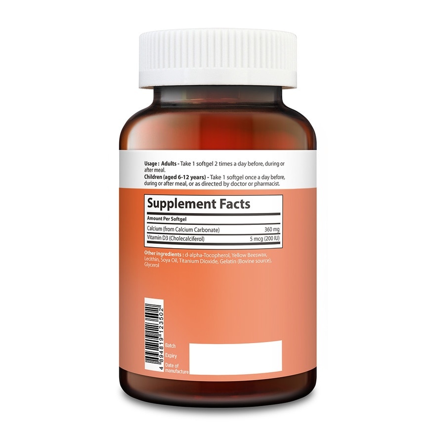 Calcium 360 mg + Vitamin D3 200iu 60's