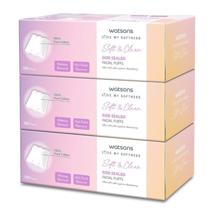 Soft & Clean Side Sealed Facial Puffs 3 x 100's