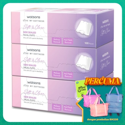 WATSONS - Soft & Clean Side Sealed Facial Puffs 3 x 100's