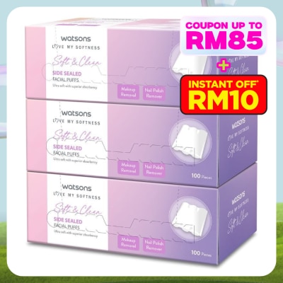 WATSONS Soft & Clean Side Sealed Facial Puffs 3 x 100's