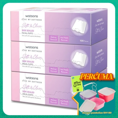 WATSONS - Soft & Clean Side Sealed Facial Puffs 3 x 100's