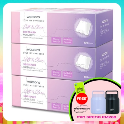 WATSONS - Soft & Clean Side Sealed Facial Puffs 3 x 100's