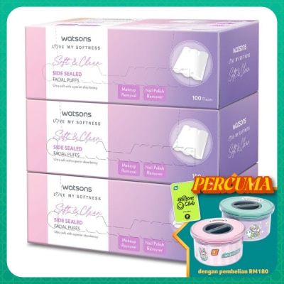 WATSONS Soft & Clean Side Sealed Facial Puffs 3 x 100's