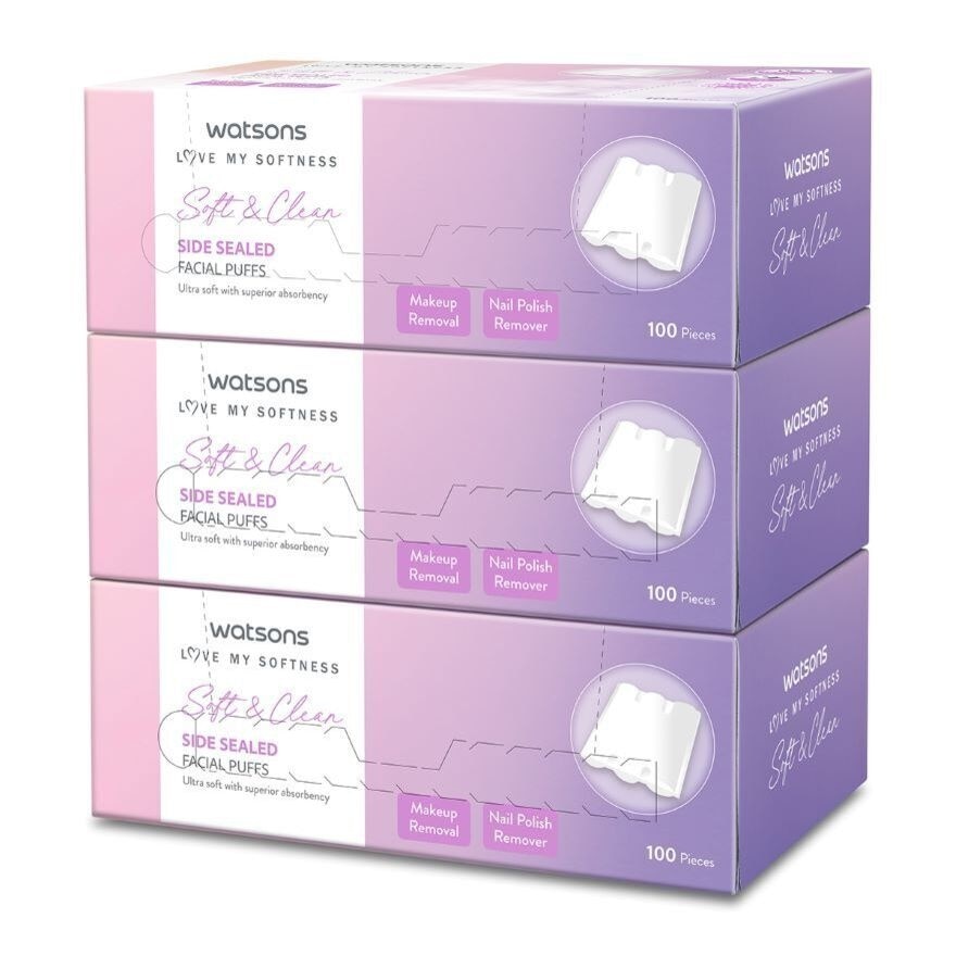 Soft & Clean Side Sealed Facial Puffs 3 x 100's