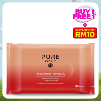PURE BEAUTY Pomegranate Hydro Glow Makeup Remover Cleansing Wipes 20s