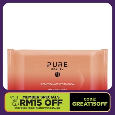 PURE BEAUTY Pomegranate Hydro Glow Makeup Remover Cleansing Wipes 20s