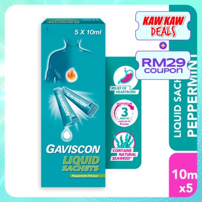 GAVISCON Heartburn & Indigestion Relief Peppermint Sachet 5 x 10ml