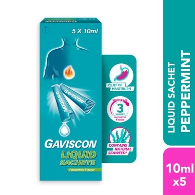 GAVISCON Heartburn & Indigestion Relief Peppermint Sachet 5 x 10ml