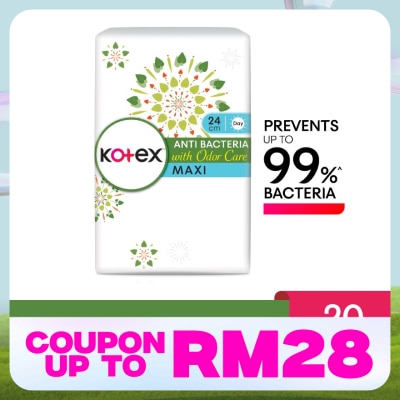 KOTEX Anti-Bacteria Maxi Day Non Wing Pad 24cm (20s) - Sanitary Pad With Odor Care